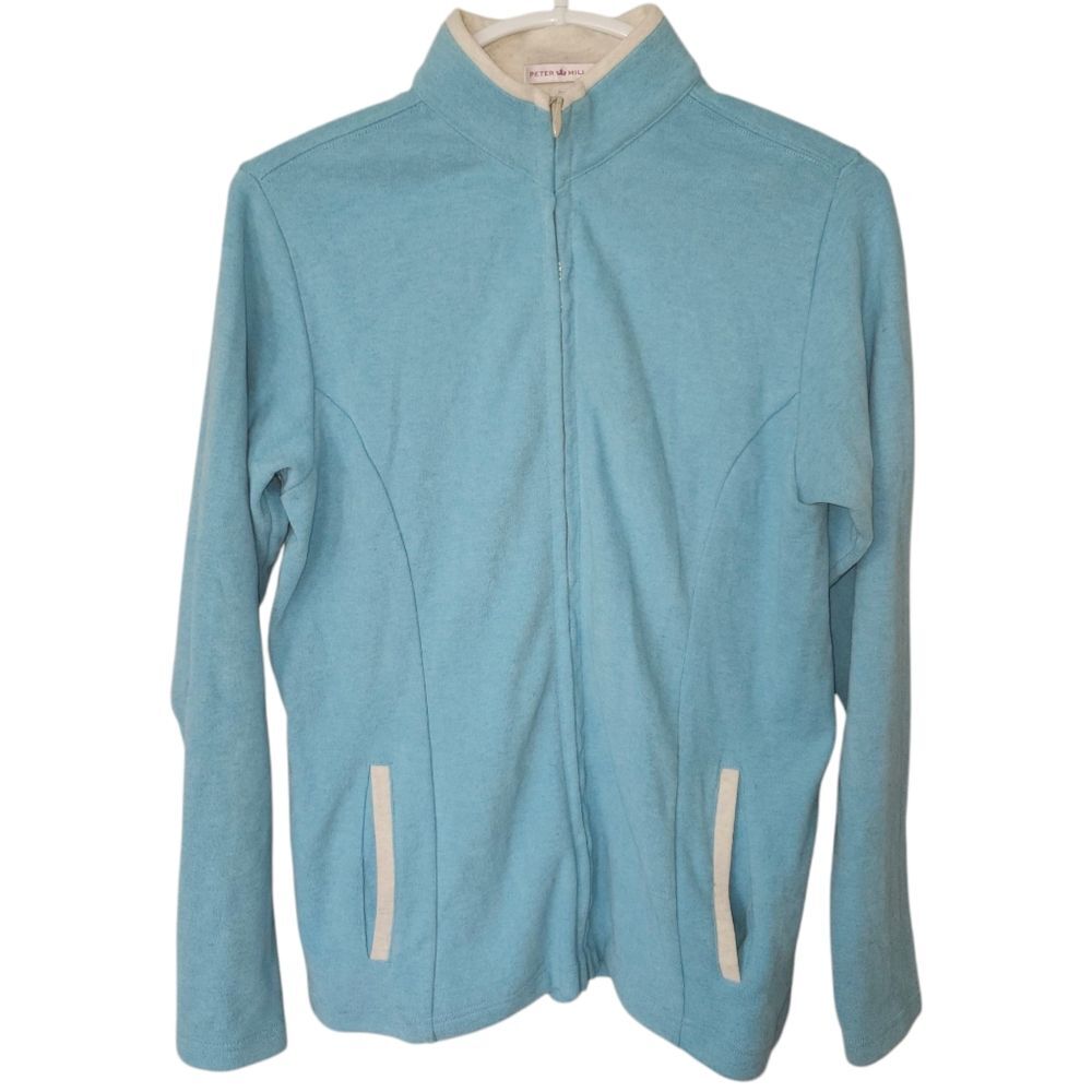 Peter Millar Aqua Blue Full-Zip Fitted Cotton Sweater. Sz. M
